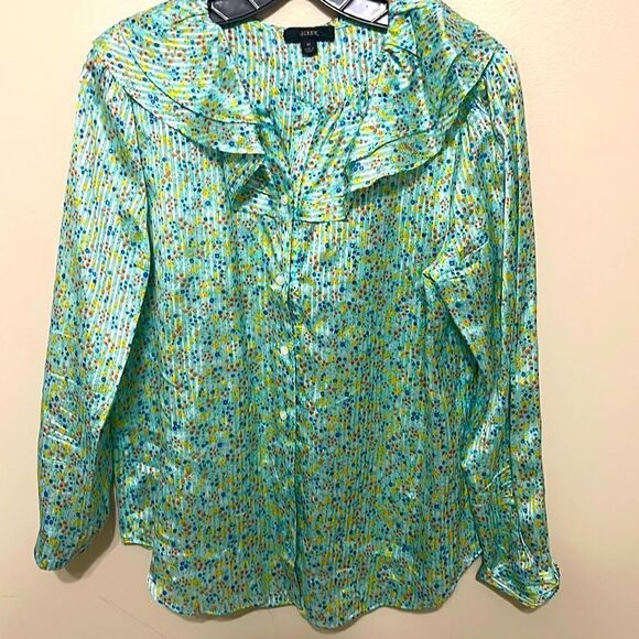 EUC J Crew Ruffle Collar Blouse in Field Day Print - Picture 1 of 4